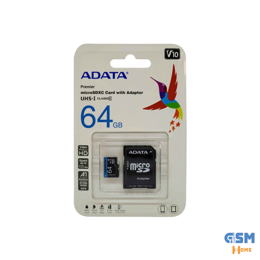 کارت حافظه ADATA 64G کلاس 10 سرعت 100MB همراه با آداپتور