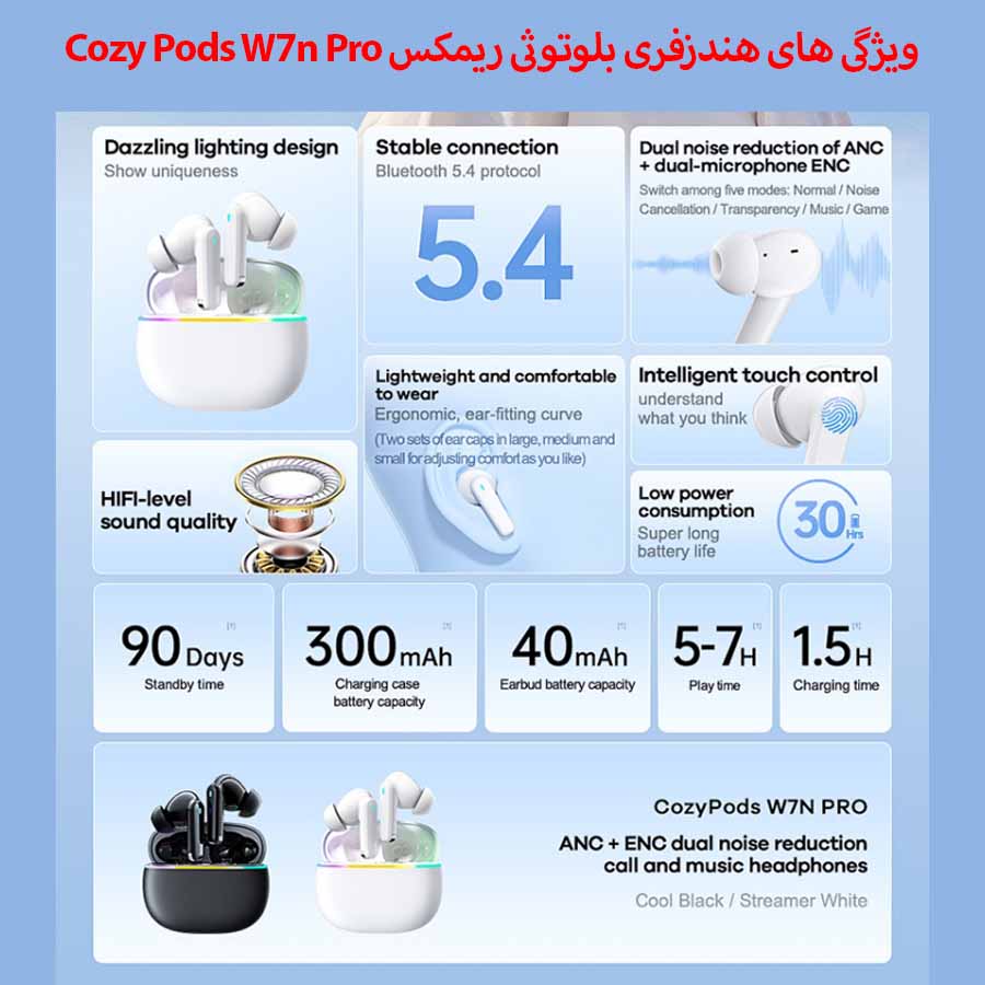 هندزفری بلوتوثی ریمکس مدل Cozy Pods W7n Pro